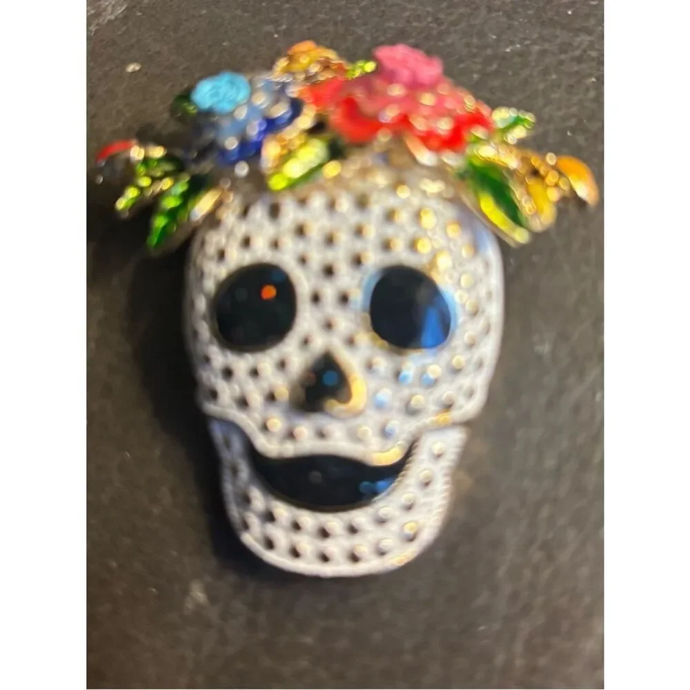 Napier Day of the Dead Floral Sugar Skull Brooch